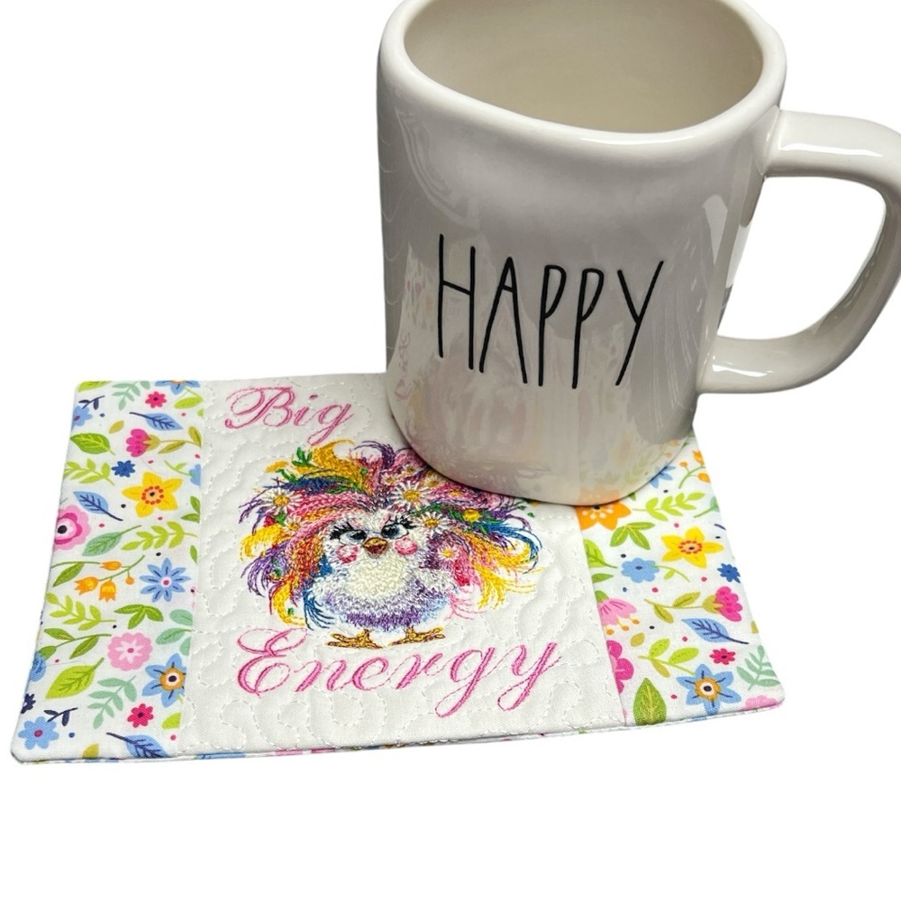 Hand Crafted Mug Rug Coaster Embroidered Cotton Fabric Padded Absorbs Liquid - Picture 9 of 9